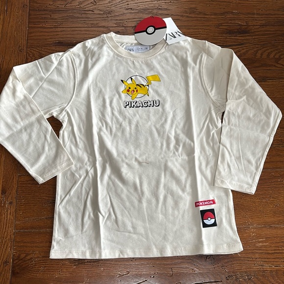 ZARA PIKACHU POKÉMON™ T-SHIRT Kids Ecru Cream Cotton Graphic Tee NWT Size 9 - 10 - Picture 2 of 11